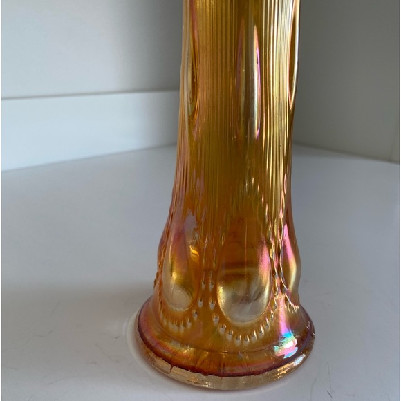 Imperial Glass Marigold Beaded Bullseye Carnival Glass Swung Vase Collectible - Picture 5 of 11